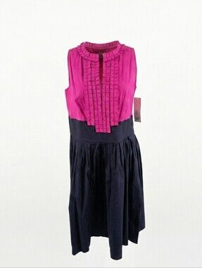 Eliza J Two-Tone Ruffle Midi Dress in Fuchsia and Navy